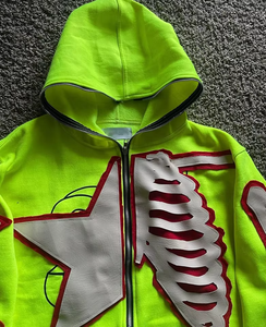 Sudaderas con capucha térmicas con cremallera completa para hombre personalizadas a la moda, ropa de calle de invierno con diseño estampado de esqueleto - Product Image 4