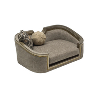 Lit pour chien de luxe Luna, petit modèle, en bois d'acajou, revêtement en lin, taille XL, motif géométrique, non amovible, emballé en boîte, polyuréthane souple