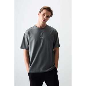 T-shirt oversize pour homme en kaki, 100% coton, épais et doux, imprimé texturé - 88373 - Product Image 3