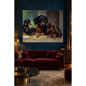 Impression sur toile : Fida, la mère teckel avec ses chiots dans le grange - Product Image 5