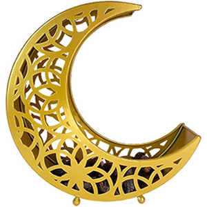 Plateau de service alimentaire décoratif au design admirable Plateau de service Ramadan Eid Qualité créative Plateau en forme de demi-lune en métal doré - Product Image 1