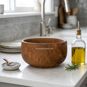 Bol de service rond en teck personnalisé, écologique et luxueux, pour soupe, salade, mélange de pâte, pour la maison ou les fêtes - Product Image 5