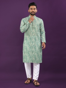 Meilleure vente mariage vêtements traditionnels en relief semi-lin hommes Simple Kurta pyjama qualité fournisseur 2025 Maruti mode MF72 - Product Image 6