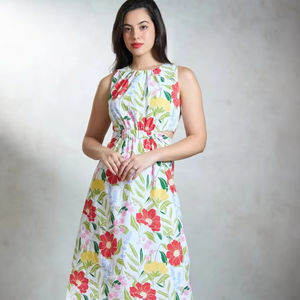 Robe en coton imprimé floral indien à main bloc nouvelle tenue décontractée d'été à la mode pour mariage cadeau écologique tissé à la main - Product Image 1