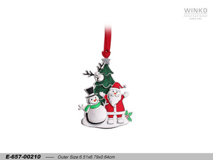 Winko XMAS ORN Christmas Ornament Hanging Decoration Ornament, Santa And Snowman Christmas Tree W/ Epoxy, W/ 5" <b>Red</b> <b>Ribbon</b>,... - Product Image 1