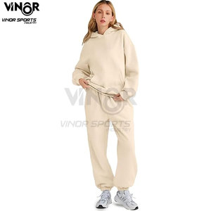 OEM ชุดเสื้อผ้าฝ้าย2ชิ้นมีฮู้ดสำหรับผู้หญิงผ้าฟลีซนุ่มสบายสำหรับใส่วิ่งชุดลำลองสำหรับเลานจ์ฤดูหนาว - Product Image 2