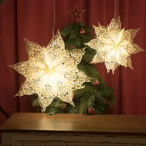 Sunbeauty dekorasi gantung bintang kertas kepingan salju, lubang berongga untuk dekorasi pesta Natal