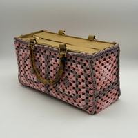Tas Rajut Wanita Buatan Tangan dari Bambu dengan Motif Granny Square, Tas Jinjing Katun Bergaya dengan Aksesori Keranjang Rajut Camellia, Aksesori Fashion