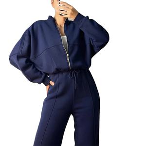 Ensemble de survêtement deux pièces pour femme, veste décontractée zippée et pantalon droit, tenue de sport ample pour femmes 2026 - Product Image 2
