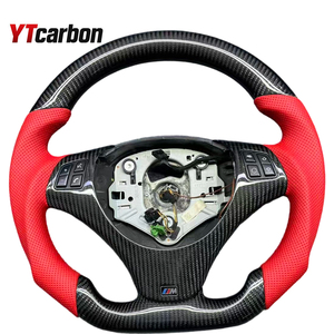 Ytcarbon พวงมาลัยคาร์บอนไฟเบอร์หนังสีแดงพื้นเรียบ M ประสิทธิภาพสูงสำหรับ X1 M3 E81เมตร E82 E84 E90 E91 <span class=keywords><strong>E93</strong></span> E92 - Product Image 1