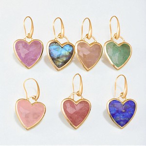 Pendientes colgantes con bisel de piedras preciosas de lapislázuli en forma de corazón chapado en oro de 14K, regalo de San Valentín para mujer - Product Image 2