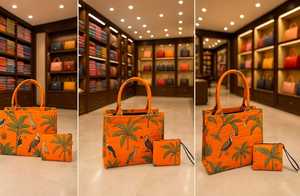 Ensemble sac à main et pochette à imprimé tropical | Sac fourre-tout en toile de coton décontracté pour femme avec sac à main assorti - Product Image 2