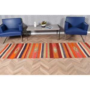 Vintage Turkish Kilim Rug 2.6x9.2 ft (80x279 cm), <b>Red</b> Floral <b>Wool</b> Rug - Product Image 3