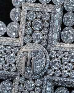 925 Sterling Silver Custom Iced Out <b>Cross</b> <b>Pendant</b> with Moissanite Halo Border Hip Hop Style Jewelry - Product Image 4