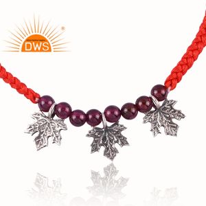 Pulsera de Algodón con Cuentas de Granate Natural y Plata de Ley Oxidada de Diseño Elegante, Fabricante de Joyería Personalizada - Product Image 2