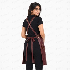 Delantal de Cuero para Mujer, Diseño Bicolor Marrón, Impresión Digital Tejida, Manga Corta, Cierre de Broches, Uniforme para Camareros de Restaurante y Bar - Product Image 5