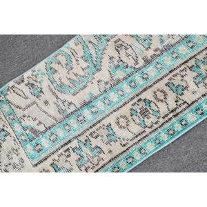 Alfombra de lana turca Vintage de 1,5x2,9 pies, diseño de retales Beige y azul, tejido plano con respaldo de látex para decoraciones de sala de estar - Product Image 5
