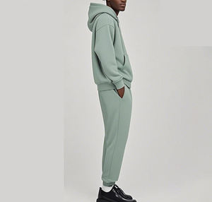 2025 chándal de moda traje de jogging liso de gran tamaño en blanco 100% algodón Unisex deportes chándal holgado pantalones de chándal y conjunto de Sudadera con capucha para hombres - Product Image 2