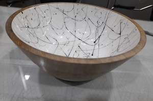 Restaurant Catering Usage Fruit <b>Bowl</b> Top Quality Dry Fruit Storage Wooden & <b>Enamel</b> Finish <b>Bowl</b> with Salad Server For Dinner Used - Product Image 5