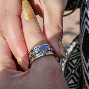 Stylish Silver <b>Moonstone</b> Rhombus <b>Ring</b> Oxidized Silver Wedding and Party Accessory - Product Image 1