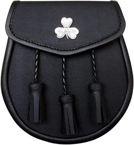 Onstyle thể thao Scottish chính thức kilt Scottish người đàn ông của đồng bằng màu đen da sporran 3 tua với dây đeo chuỗi trong giá rẻ giá - Product Image 1