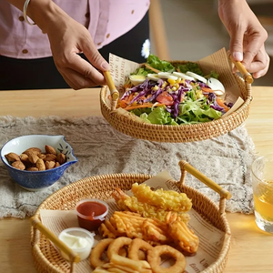 Vente en Gros Plateau de Service en Rotin Tissé à la Main Rectangulaire/Rond avec Poignées-pour Restaurant-Table Basse Plateaux Décoratifs - Product Image 6