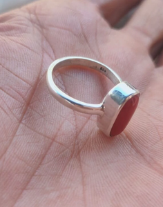 Coral rojo Plata de Ley 925 hecho a mano diseño ovalado rojo forma anillo de Coral rojo regalo de aniversario anillo de promesa Boho declaración joyería - Product Image 4