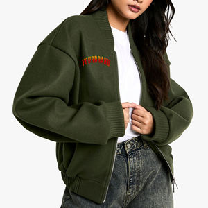 Custom Wholesale 100% Wool Vintage Letterman Style custom Embroidered Logo full zip up oversized varsity <b>Jacket</b> for women's - Product Image 4