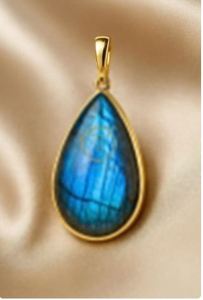 Grand pendentif en pierre de labradorite bleue feu, argent sterling 925, plaqué or rose, plaqué or jaune - Product Image 2