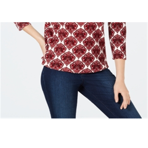 Top da Donna Charter Club in Cotone a Righe, Taglia Piccola, Colletto Alto Rosso, Bottoni sulle Spalle, Vestibilità Ampia, Stampa Floreale, Taglia XL - Product Image 3