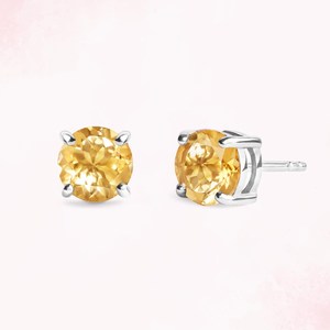 Boucles d'oreilles rondes en citrine jaune, pierre précieuse de 6 mm, serties de griffes, pour femmes, en argent sterling 925, pierre de naissance de novembre, Radiance - Product Image 1
