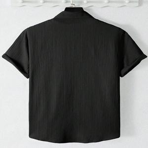 Camisa de franela arrugada informal para hombre, manga corta, antiarrugas y transpirable, patrón estampado de suministro ODM - Product Image 1