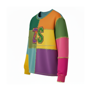 Premium 380 GSM Coton Polaire Patchwork Sweat Panneaux Multicolores Tissu Doux Logo Personnalisé Broderie Basics Sweat - Product Image 5