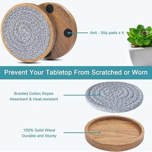 High Quality High Quality Kitchen Home Decor Mat Breaded Cotton Rope and Wooden <b>Table</b> Coaster at an Unbelievable <b>Low</b> Price - Product Image 2