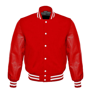 Blouson Bomber d'Hiver Tendance pour Homme en Laine de Mouton Rouge Véritable Style Letterman Tricoté avec Fermeture Boutonnée Grande Taille - Product Image 1