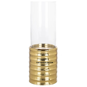 Venta al por mayor de artesanía de metal de cristal de oro de acabado antiguo portavelas de diseño de mesa de casa para la iluminación de Navidad - Product Image 1
