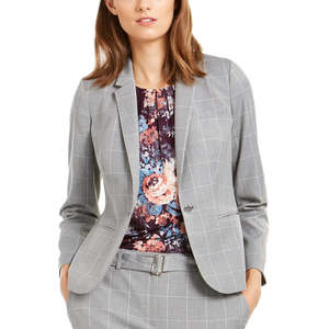 Blazer da Donna Calvin Klein con Bottone Singolo in Stampa Tartan Grigia Taglia 6 - Product Image 1