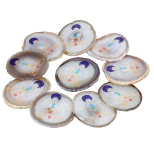 7 Chakra Stone Set Gravé Reiki Symbole Chakra Set en forme ovale Vente en gros Chakra Reiki Symbole Set pour la méditation - Product Image 1