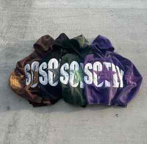 Patch Oversized Unisex Mens Acid Wash Flared Jogger Sweatpants and <b>Hoodie</b> Set Vintage Men Sweatsuit - Product Image 1