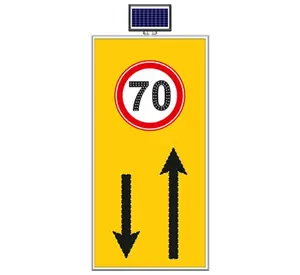 Panneau de signalisation solaire «Trafic bidirectionnel, limite de vitesse 70» 100x175 cm panneau de construction panneau en polycarbonate de haute qualité 11712 S-LD