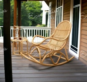 Antique Natural Rocking Chair for Elderly Comfortable Backrest Relaxing Bamboo Wicker <b>Armchair</b> for Living Room Indoor Outdoor - Product Image 1