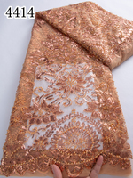 Prix d'usine 4414 Tissu de dentelle perlée verte brodée à la française, sexy, pour mariage, fête, robe de soirée de mariée de Dubaï
