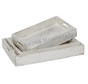 Ensemble de plateaux de service en bois de qualité supérieure Plateau décoratif en bois de manguier sculpté à la main rectangulaire Lot de 3 approvisionnement direct en usine Hôtel Restaurant - Product Image 1