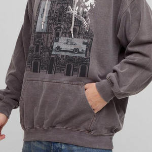 Sudadera con capucha gráfica gótica desgastada con dobladillo crudo lavado personalizado para hombres Sudaderas con capucha personalizadas de mezcla de algodón Sudaderas con capucha para hombres Básicos Último diseño - Product Image 4