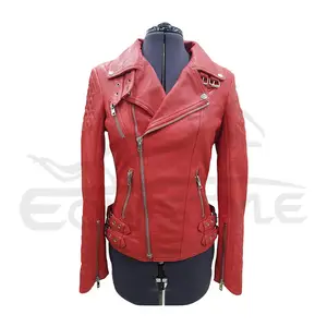 Giacca di pelle rossa a maniche lunghe Double Rider Style Smarty Look nuove giacche da Moto da donna di moda cappotto invernale personalizzato