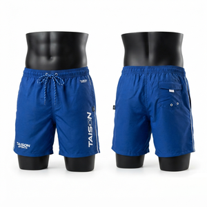 Short de bain pour homme en polyester et élasthanne 180 GSM, séchage rapide, imperméable, écologique, couleur vert lime néon, panneau contrastant, logo personnalisé, OEM - Product Image 2