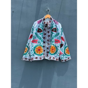 Women's Indian Floral Embroidery Velvet Fabric Jacket <b>Coat</b> with Cotton Lining Stand Collar for Autumn Party Wear - Product Image 2