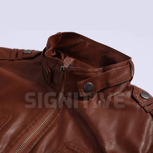 High Quality Custom Designed Men's Leather Jacket <b>Stand</b> Winter High Street Style Solid Color Quick Dry Breathable Custom Logo - Product Image 3