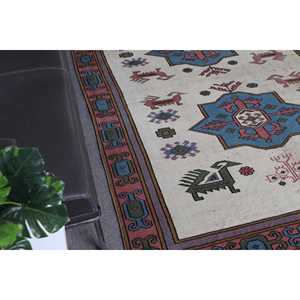 Alfombra turca de 5x7.1 pies, alfombra vintage, alfombra de lana con motivos de plantas y árboles en azul y rojo. - Product Image 3