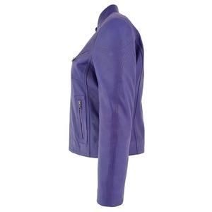 Chaqueta de Motociclista de Cuero Genuino de Piel de Oveja para Mujer, Chaqueta de Cuero de Invierno con Cuello Alto y Talla Grande - Product Image 3